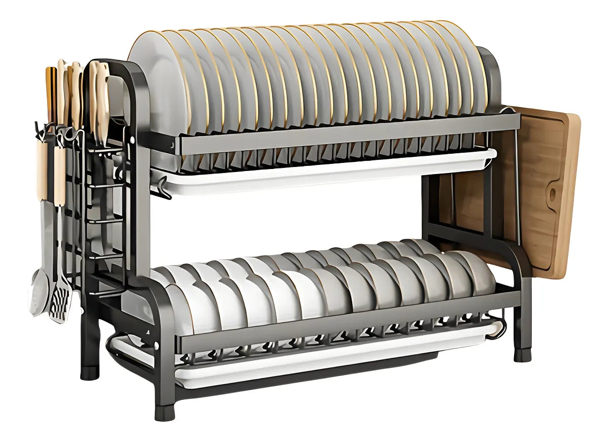 Secaplatos Platero 2 Niveles Negro Con Cubiertero Y Secavasos Acero Cocina