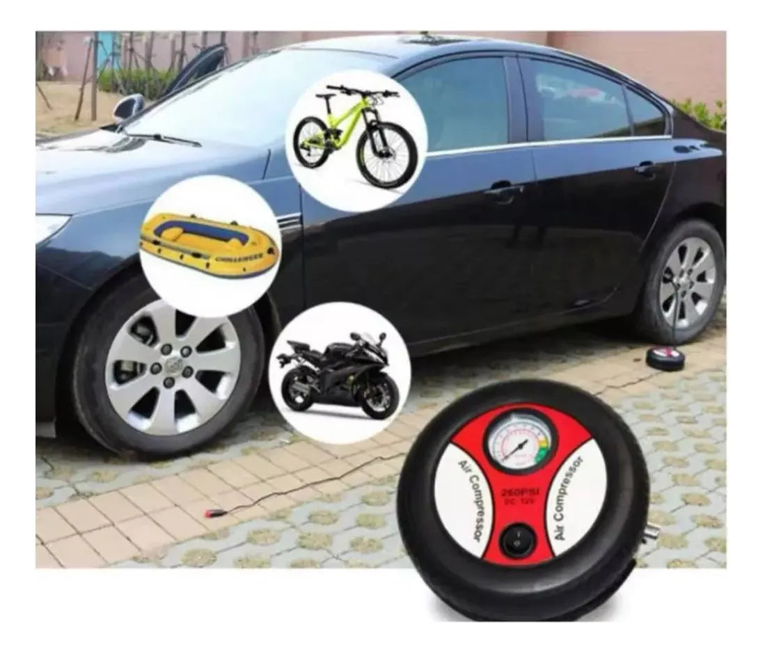 Compresor Rojo De Aire Portátil 12v 260 Psi Para Llantas Rojo 12v