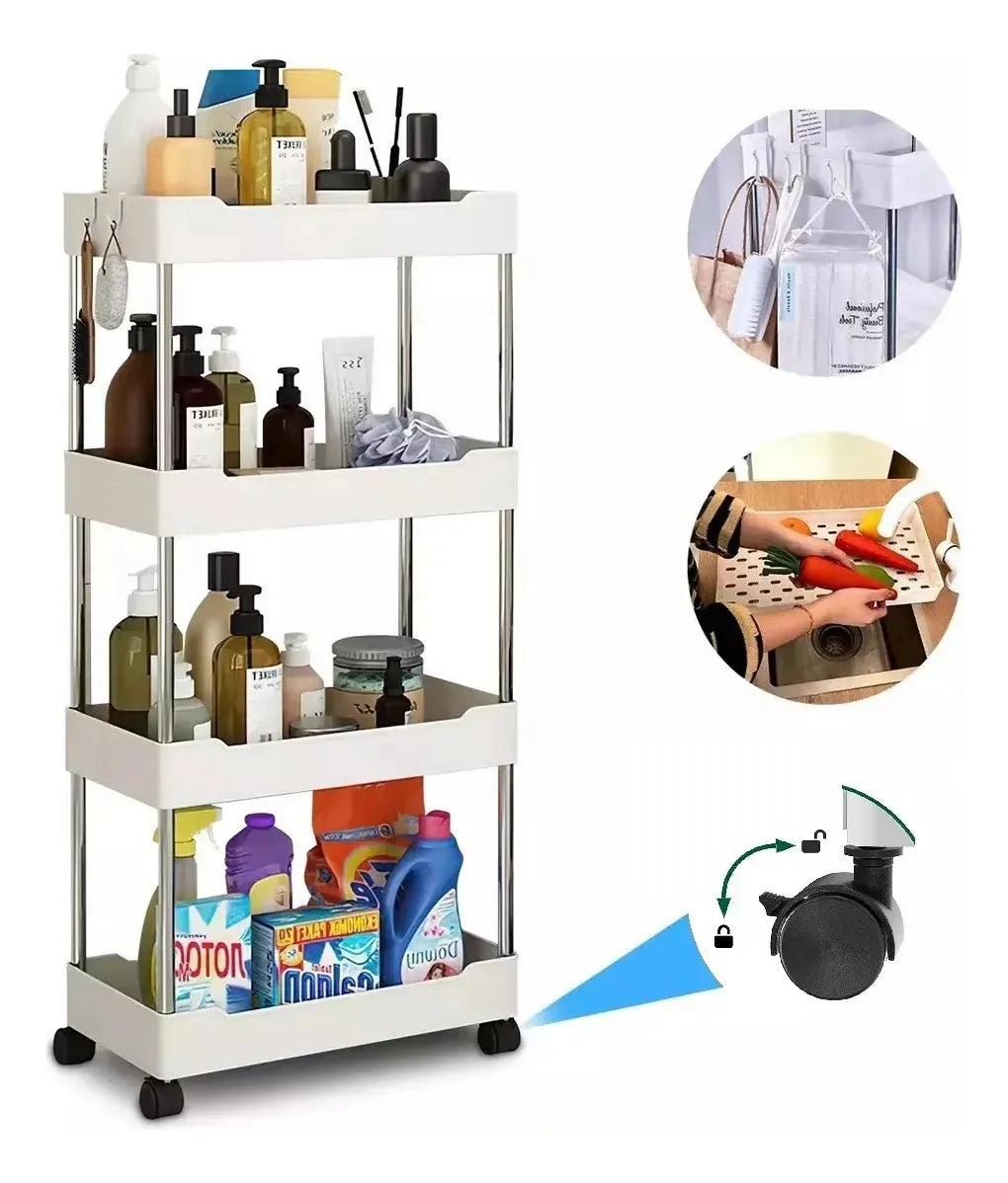 Carro 4 Niveles Organizador Almacenamiento Multiusos Estante Blanco