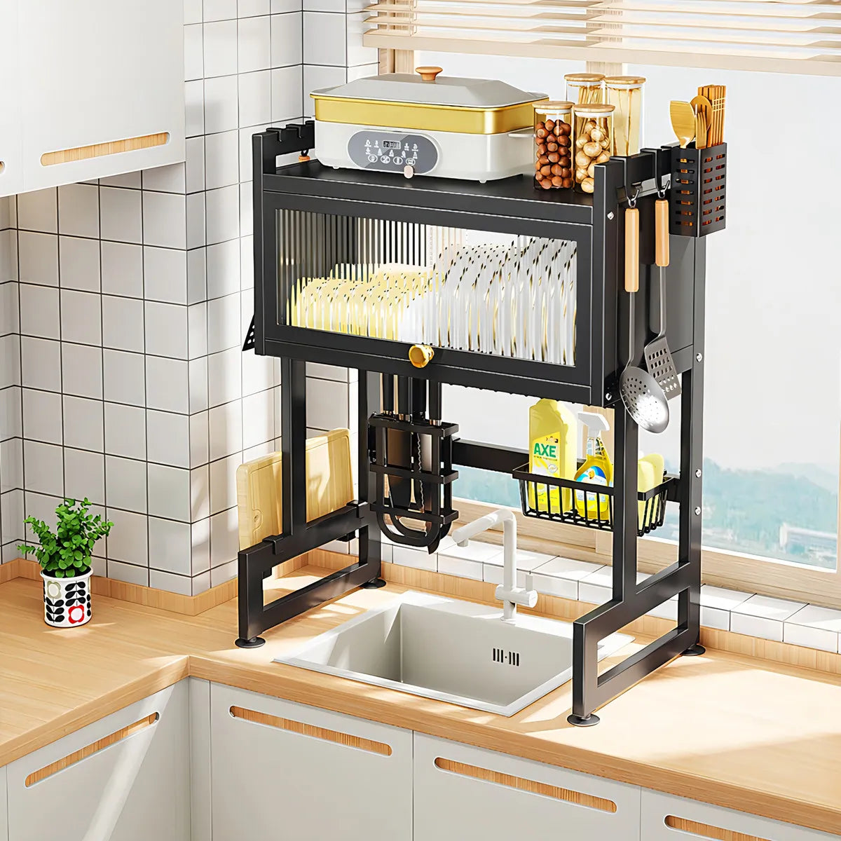 Escurridor Platos Cocina Con Gabinete Color Negro