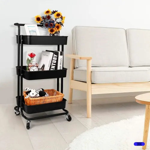 Carrito Organizador 3 Niveles Multiusos Métalico Ruedas 360