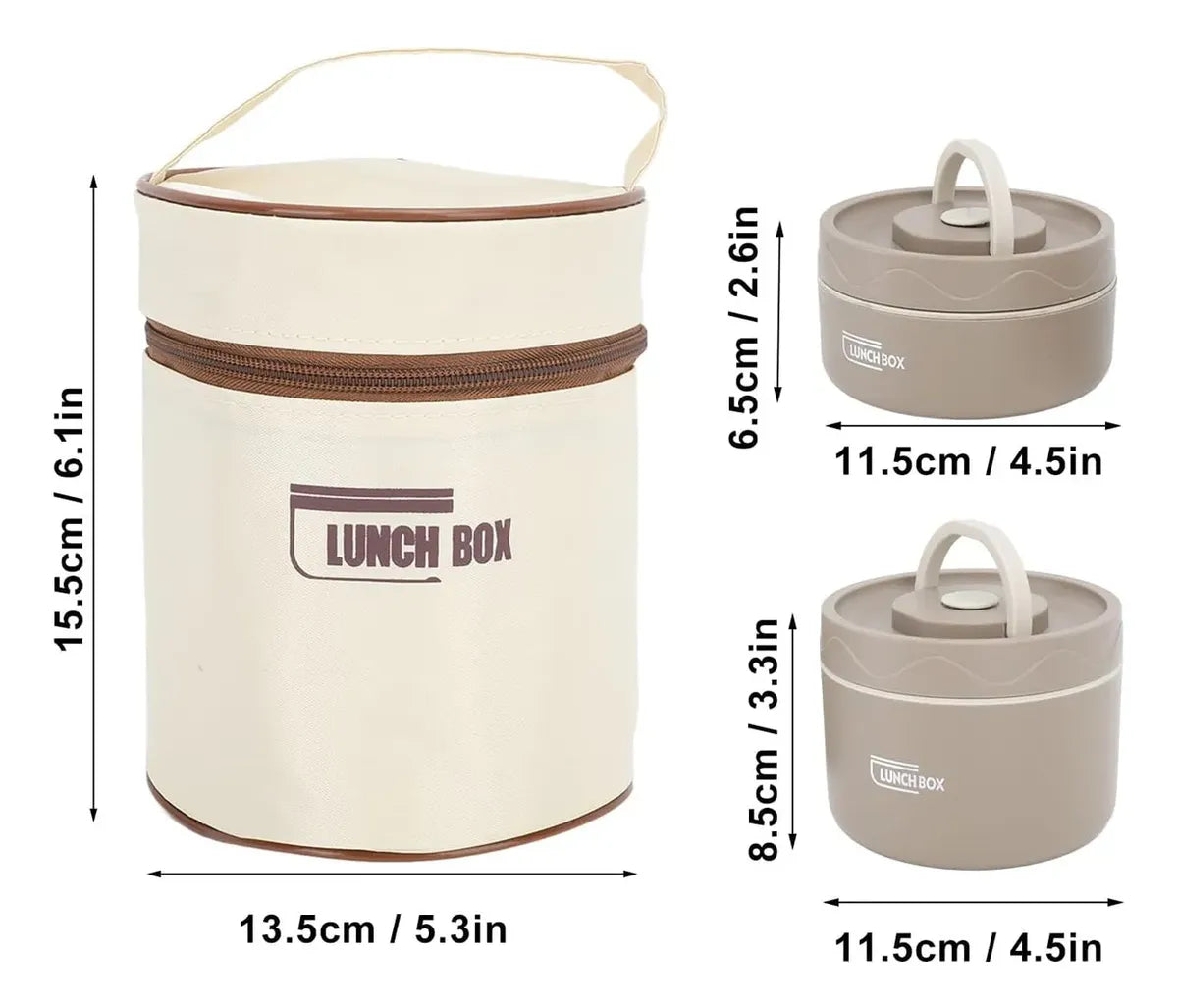 Set Portacomidas Térmico X2 Acero Inoxidable Gran Capacidad Beige