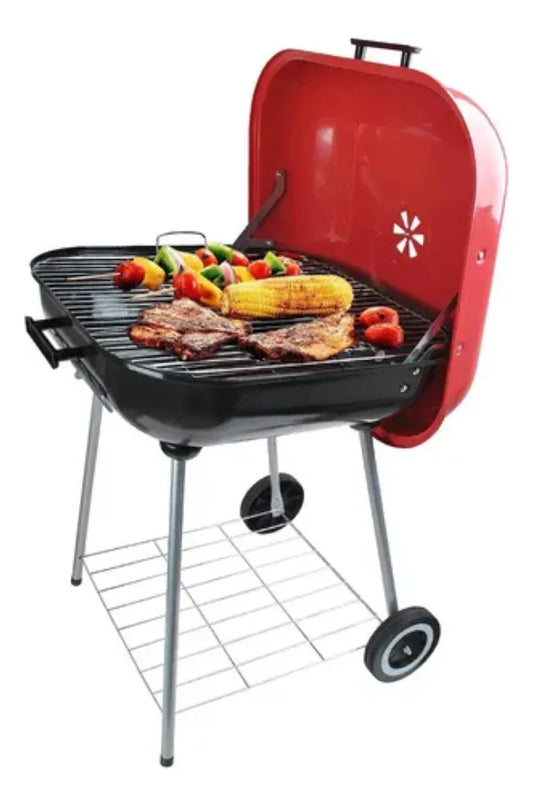 Asador Cuadrado Portatil Ruedas Negro/rojo Colores