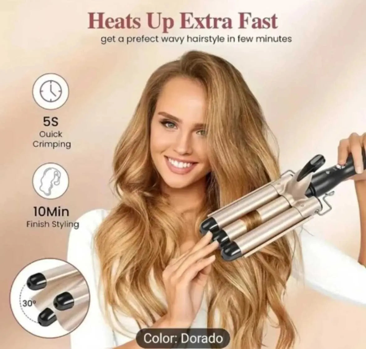 Pinza Onduladora Rizadora Para Cabello Bucle 3 Tubos Sirena
