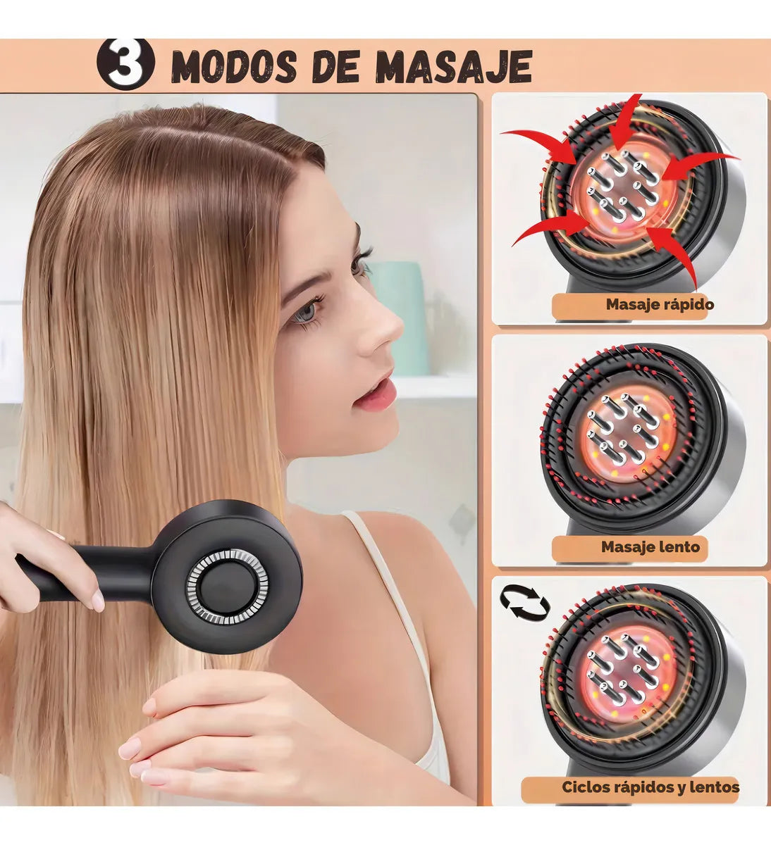 Cepillo Masajeador Capilar Vibratorio Cuero Cabelludo Color Disponibilidad