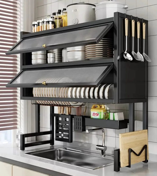 Escurridor Platos Cocina Con Gabinete Doble Zebbris Organizador Color Negro
