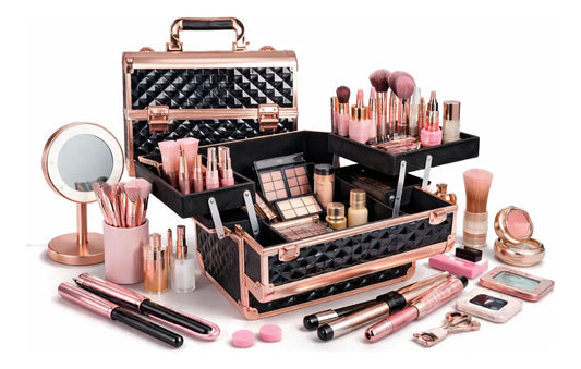 Maletin Profesional De Maquillaje Expandible Portátil Oro Rosa