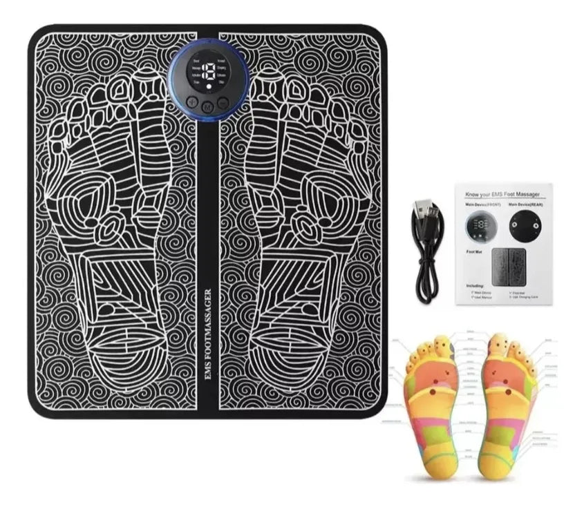 Tapete Masajeador Para Pies Electroestimulador Portátil Color Negro