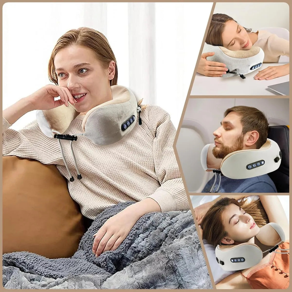 Masajeador Eléctrico Cuello Cojin Viajero Inalámbrico 1.2v Beige