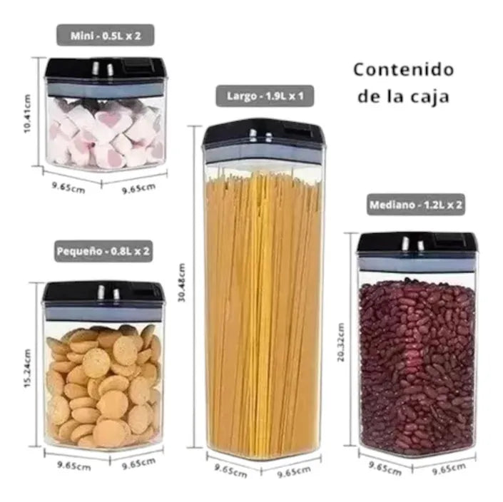 Set Contenedores Alimentos Granos X7 Recipientes Con Tapa