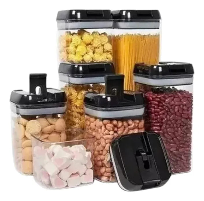 Set Contenedores Alimentos Granos X7 Recipientes Con Tapa