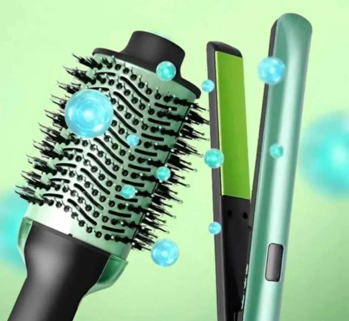 Combo Plancha Para El Cabello + Cepillo Secador Aguacate