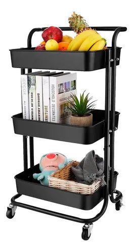 Carrito Organizador 3 Niveles Multiusos Métalico Ruedas 360