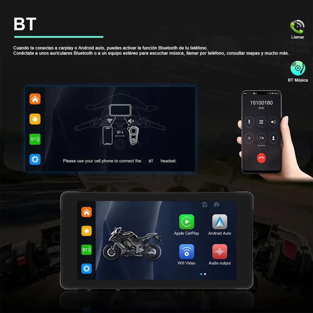 Moto Carplay Pantalla Gps Tactil Android Apple Impermeable