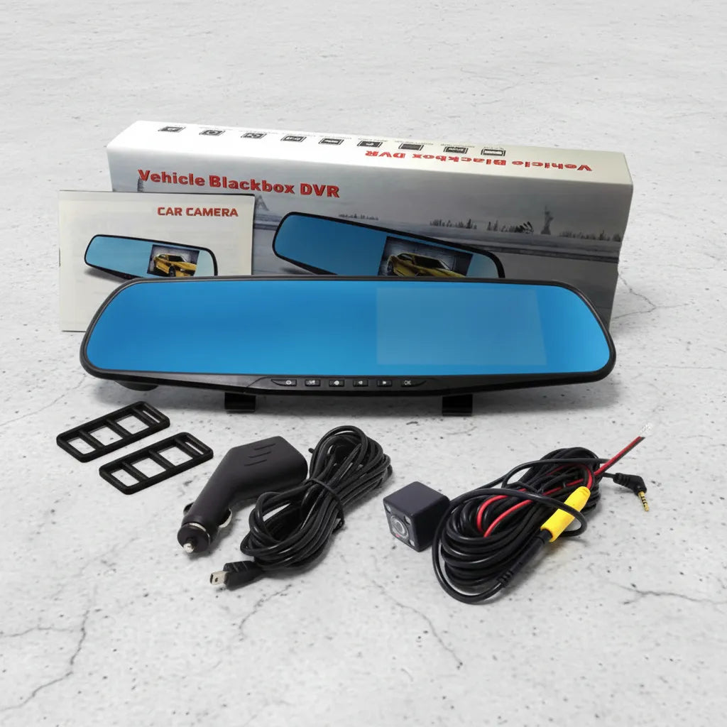 Espejo Retrovisor Voilamart con Doble Cámara HD Frontal y Trasera 170° Pantalla de 4.3 para Carro y Camioneta Autos 12-24V