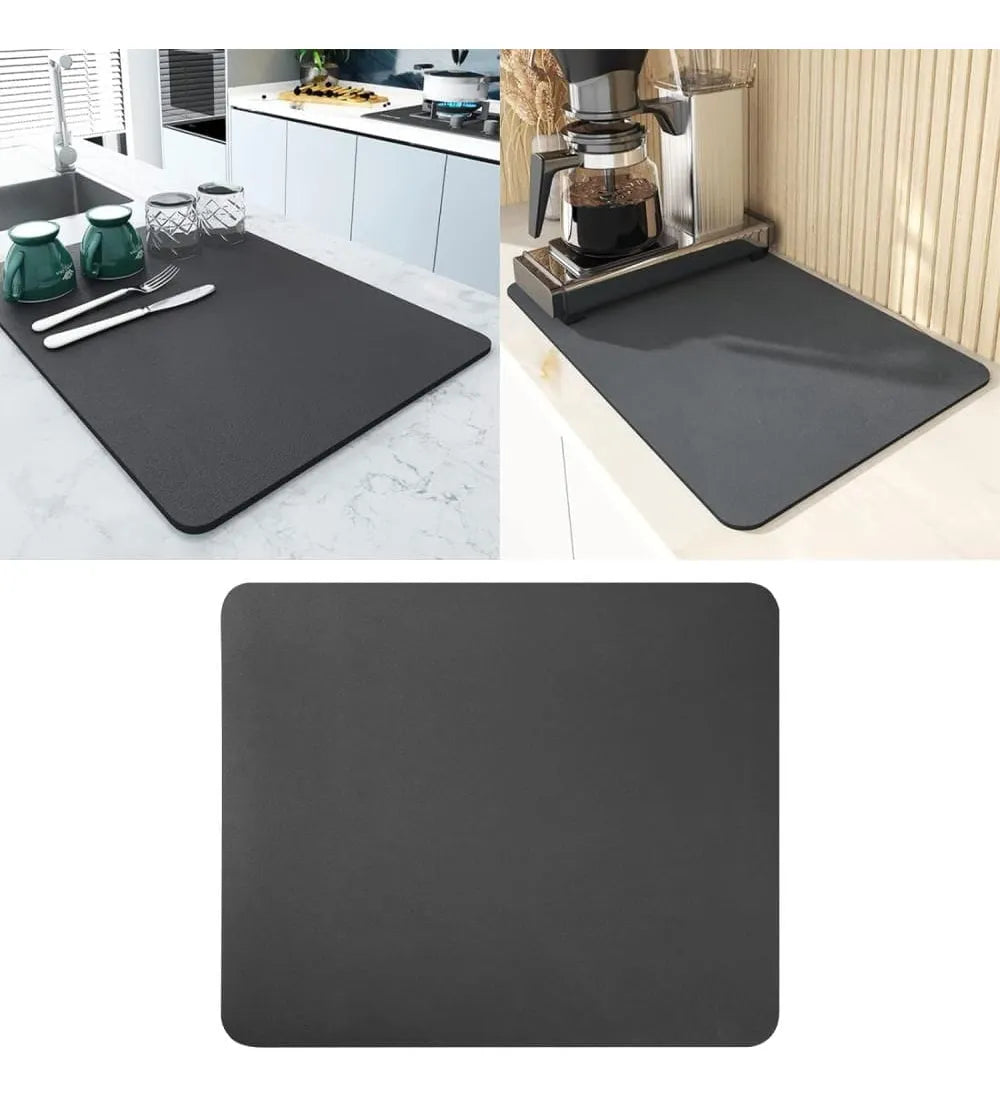 Tapete Absorbente Cocina Hogar Antideslizante Loza Secado 40 Cm 30 Cm Geométrico Negro