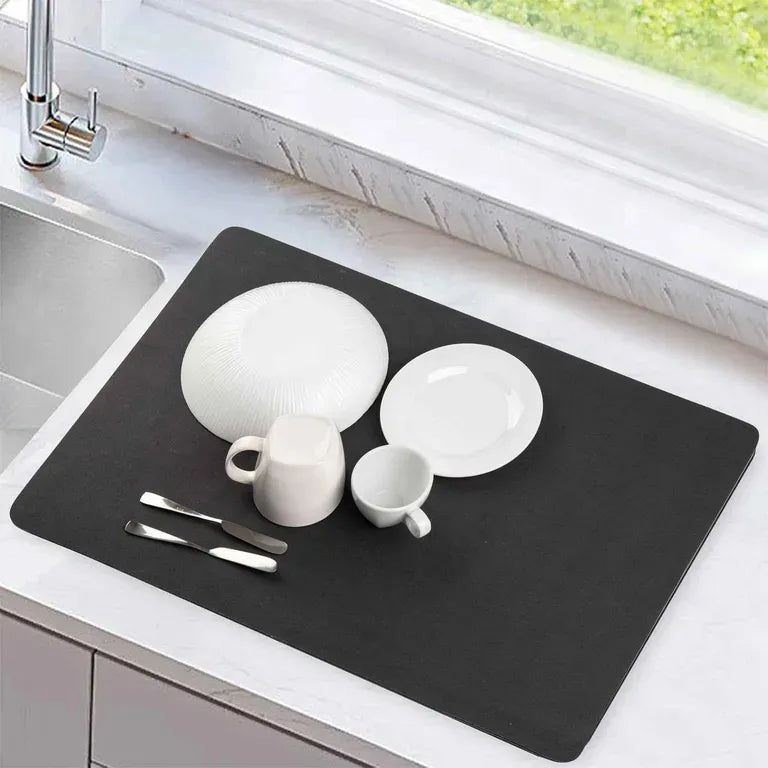 Tapete Absorbente Cocina Hogar Antideslizante Loza Secado 40 Cm 30 Cm Geométrico Negro