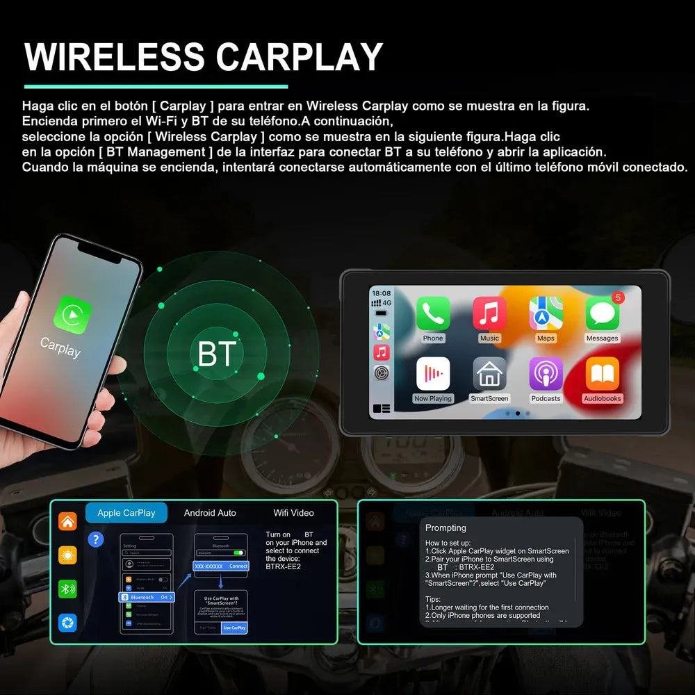 Moto Carplay Pantalla Gps Tactil Android Apple Impermeable