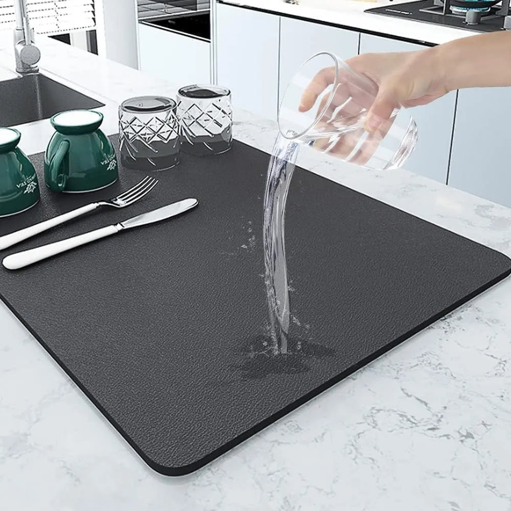 Tapete Absorbente Cocina Hogar Antideslizante Loza Secado 40 Cm 30 Cm Geométrico Negro