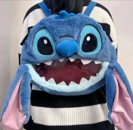 Bolso De Peluche Con Cara De Stitch Azul Acero