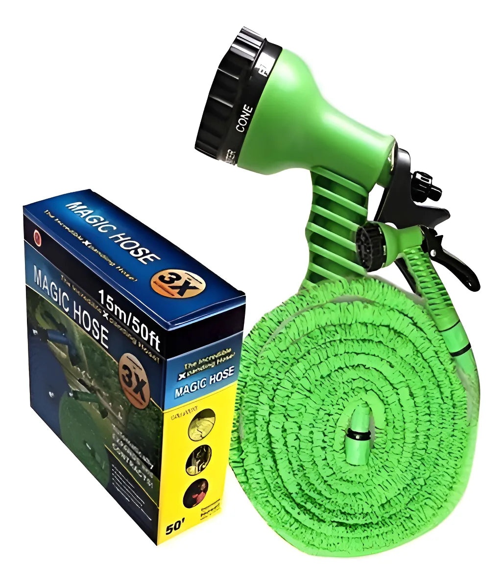 Manguera Expandible Flexible + Pistola De Riego Verde 15 metros