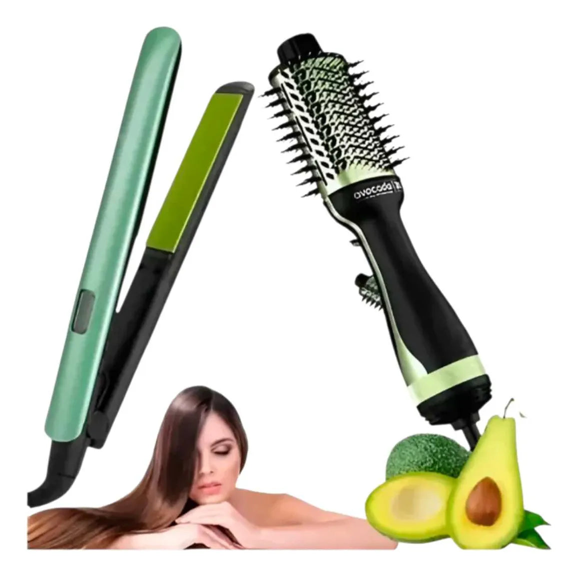 Combo Plancha Para El Cabello + Cepillo Secador Aguacate