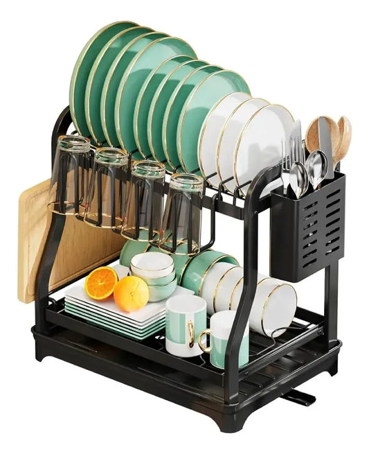 Escurridor 2 Niveles 1208 De Acero Inoxidable Seca Platos Negro