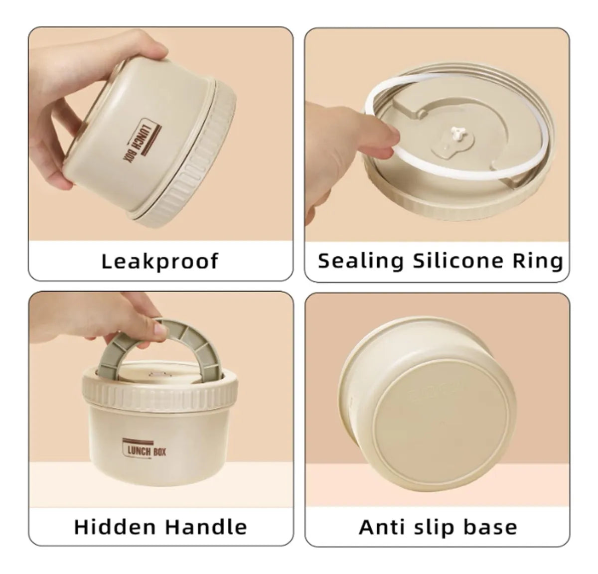 Lonchera Set X4 Porta Comidas Almuerzo Merienda Media Comida Beige Clásico