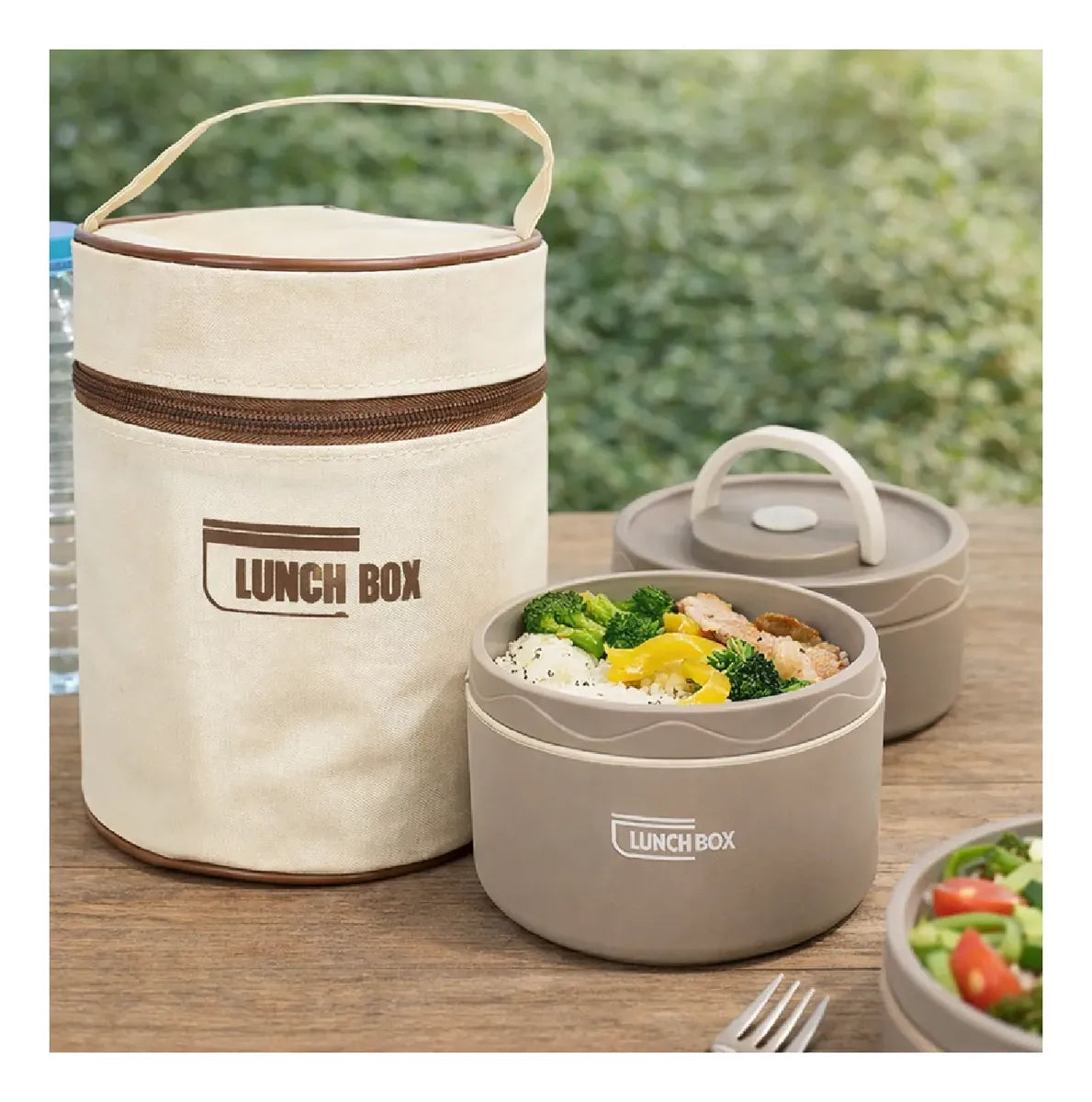 Set Portacomidas Térmico X2 Acero Inoxidable Gran Capacidad Beige