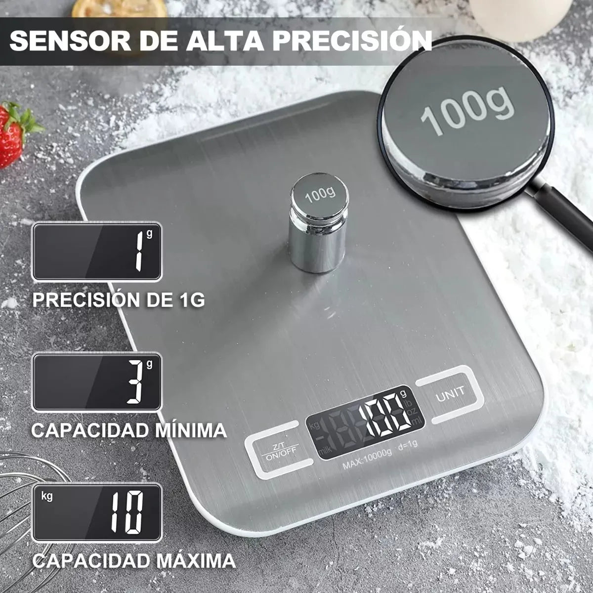 Balanza Digital De Cocina Recargable Usb 10 Kg