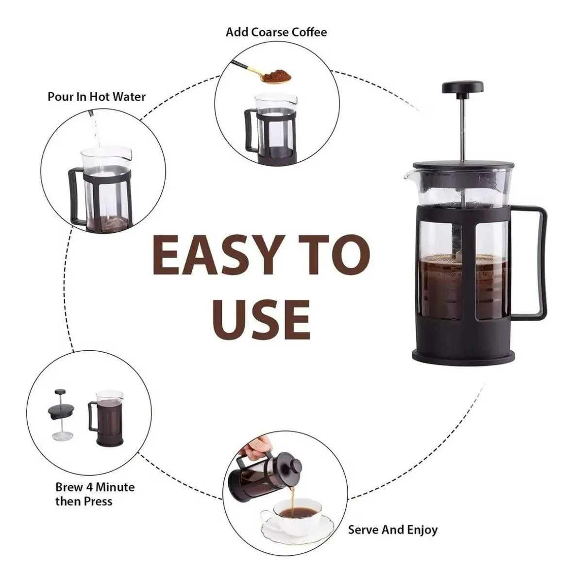 afetera Francesa 350 Ml Acero Inoxidable Y Vidrio Negro Black