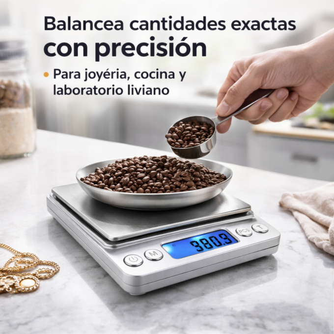 Báscula Digital 0.1g a 3kg Alta Precisión Profesional Acero