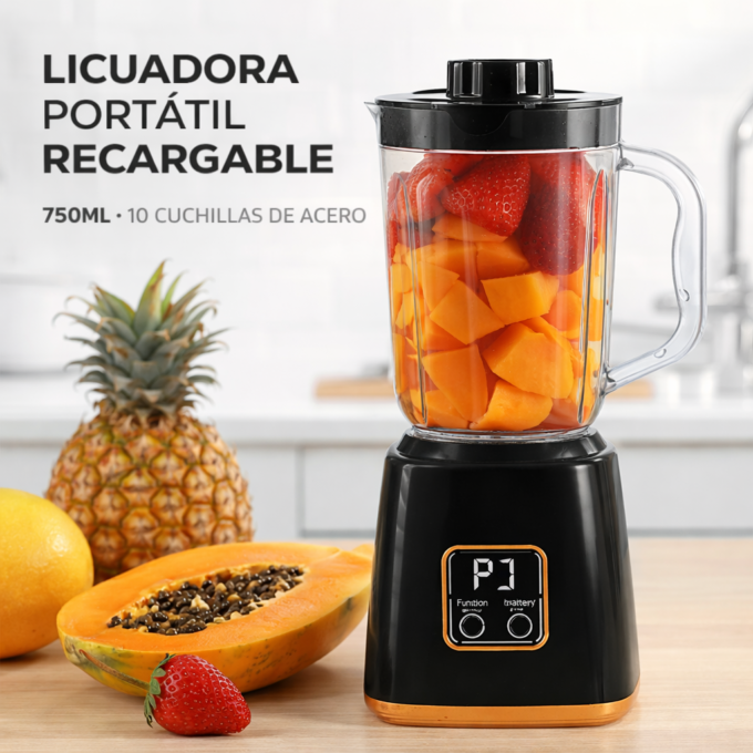 Licuadora Portátil Recargable 750ml Cuchillas Tritura Hielo USB