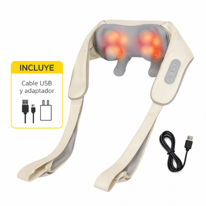 Masajeador de Cuello y Hombros con Calor 4D Inalámbrico Ajustable