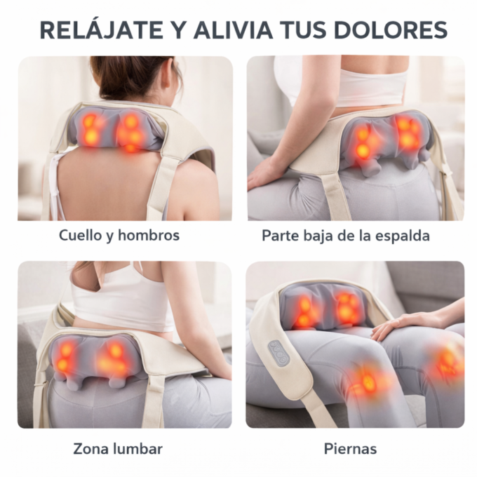 Masajeador de Cuello y Hombros con Calor 4D Inalámbrico Ajustable