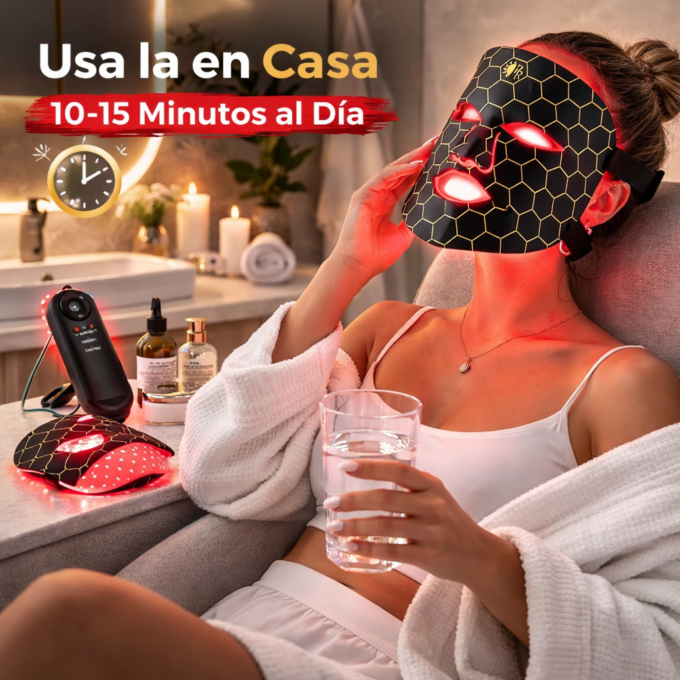 Mascarilla LED Facial Terapia Luz Roja 7 Colores Antiarrugas Colágeno