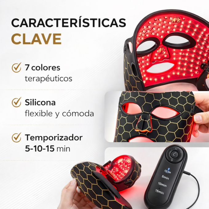 Mascarilla LED Facial Terapia Luz Roja 7 Colores Antiarrugas Colágeno