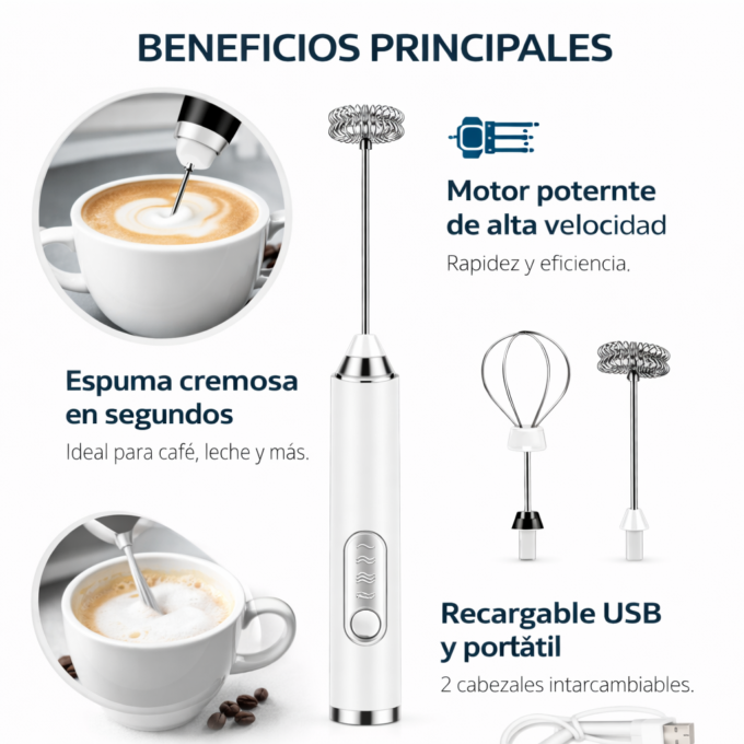 Mini Batidor Eléctrico Recargable USB Espumador Café Leche
