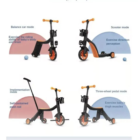 Triciclo Monopatín Bicicleta Iniciación Scooter 3 En 1 Con guia