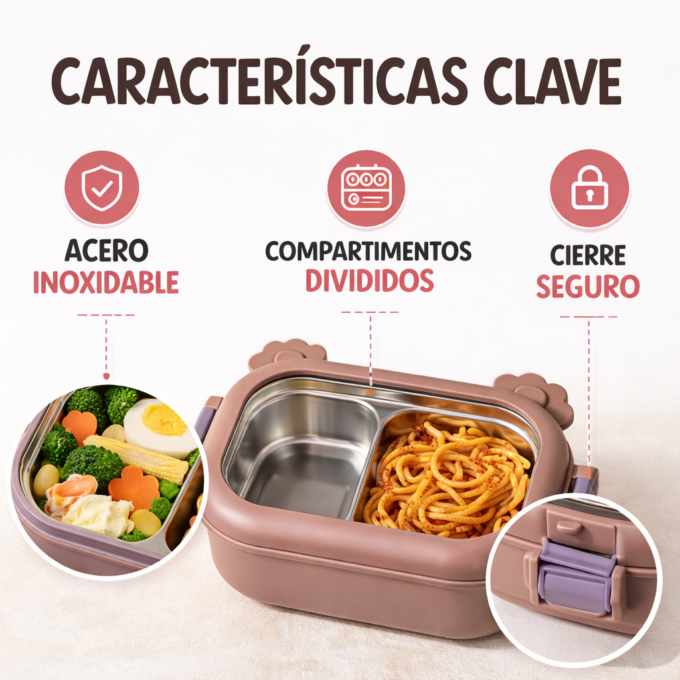 Lonchera porta comida térmica con divisiones acero inoxidable