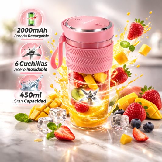 Licuadora Portátil Recargable 450ml USB 6 Cuchillas Acero