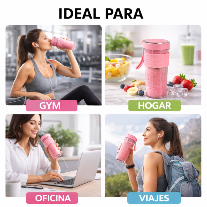 Licuadora Portátil Recargable 450ml USB 6 Cuchillas Acero